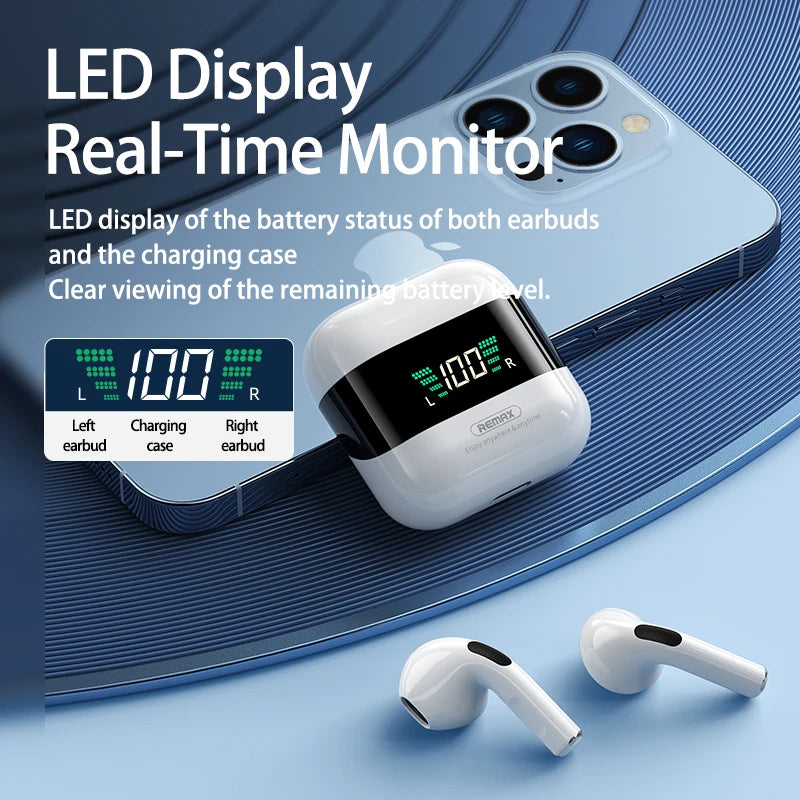 Remax TWS-10 Plus Dynamic Mini HIFI Bluetooth Headphones Display In Ear Stereo Fidelity Music Wireless Earphones Earbuds