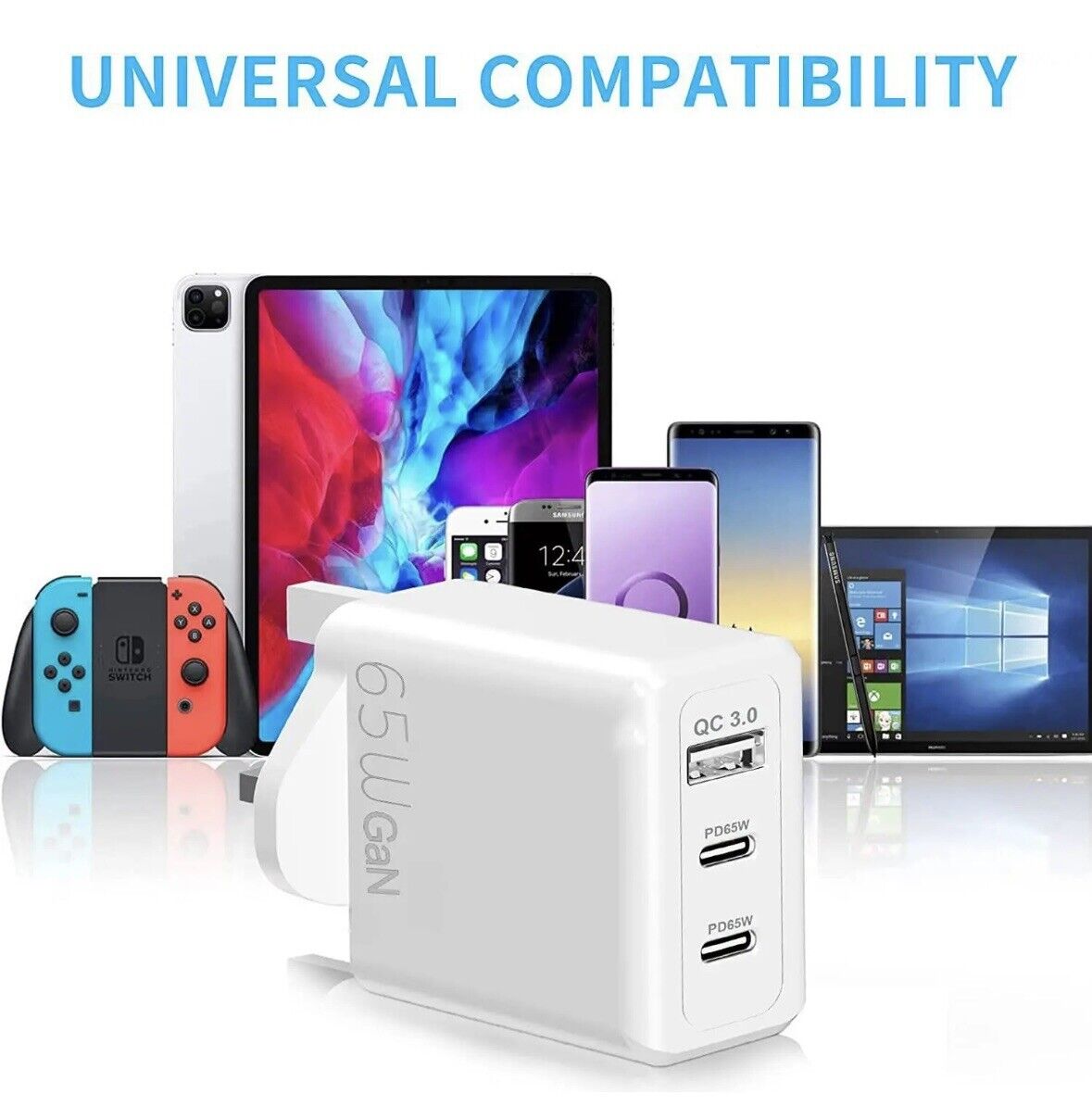 65W GaN Fast Quick Charger PD Type-C USB QC 3.0 Wall Charger Adapter UK Plug