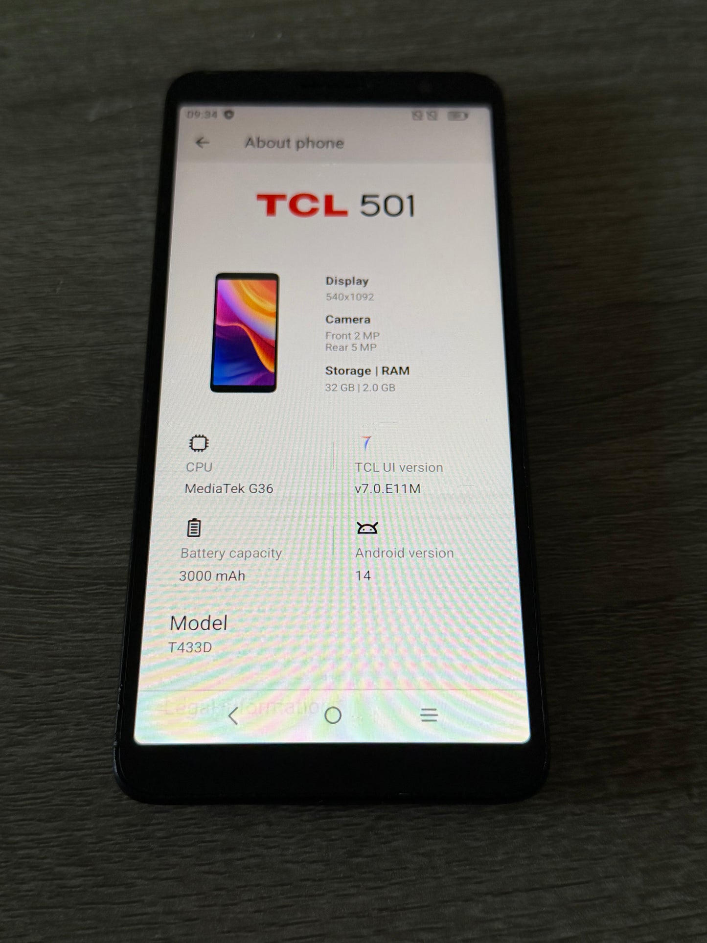 TCL 501 ( Model T433D) 32gb Black Unlocked