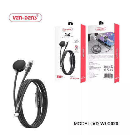 Ven Dens 2-in-1 60W Fast Charger USB-C to USB-C And Galaxy Watch Charging Cable