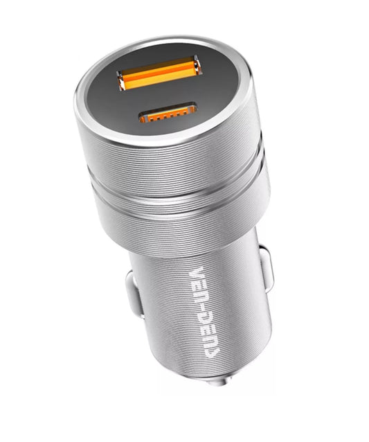 Ven-Dens Dual Port Car Charger, PD 30W + QC 18W, Fast Charge