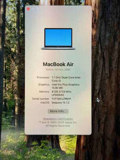 MacBook Air 13” M1 Chip 2020 8gb Ram 256gb